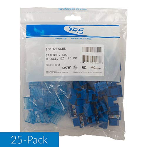 ICC CAT5e RJ45 Keystone Jack for EZ Style, Blue, 25-Pack