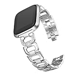 bayite Bling Bands Compatible Fitbit Versa Watch, Stainless Steel D-Link with Rhinestones, 5 Colors Available