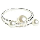 Beaded Wrap Bracelet SUMAJU Bangle Bracelets Cuff Open Big Faux Pearl Crystal Bling White
