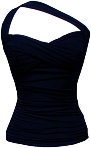 CRISSCROSS Halter top PINUP Ruched Vintage Retro 50's convertible straps - Black (M)