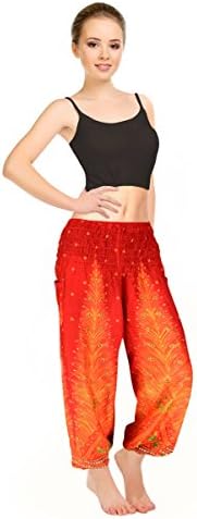 CJ Intertrade Elephant Pants Harem Pants Size S,M,L,XL,2XL Hippie Boho Yoga Bohemian Pants (XL, Red Peacock)