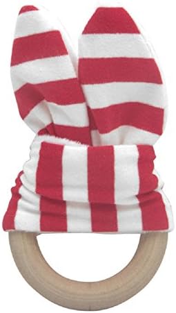 Kocome Cute Baby Safety Handmade Wooden Natural Teething Ring Teether Bunny Sensory Toy (Red+White)