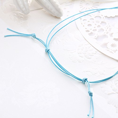 Auch Turtle Anklets for Women, Set of 3 Vintage Turtle Waxrope Anklets, Blue Black Beige