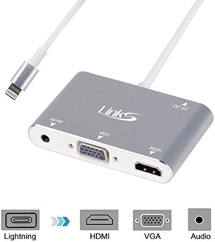 Lightning to HDMI VGA Audio Adapter Converter,LinkS 3 in 1 Lightning Digital AV Adapter For iPhone 7 / 7 Plus / 6 / 6 Plus / 6S / Apple iPad to Mirror on HDTV Projector Monitor