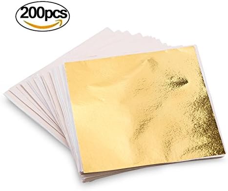 200PCS Fake Gold Leaf Sheets Paper Flakes for Slime DIY Decor Accessories, Arts, Gilding Crafting, Decoration, Facial - 3.55 Inch 3.55 Inch (Gold)