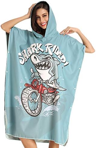 Microfiber Surf Beach Wetsuit Changing Towel Bath Robe Poncho Hood,Watersports Activities,Adults Men Women -One Size Fit All