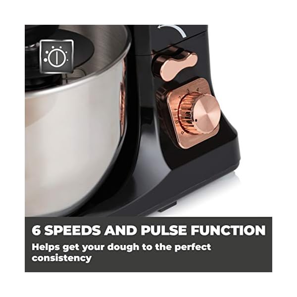 Tower T12033RG 3-in-1 5L Stand Mixer with 6 Speeds and Pulse Setting, 1000W, Rose Gold