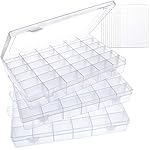 SGHUO-3-Pack-36-Grids-Clear-Plastic-Organizer-Box-Storage-Container-Jewelry-Box-with-Adjustable-Dividers-for-Beads-Crafts-Jewelry-Fishing-Tackles-with-400pcs-Label-Stickers