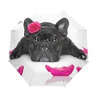 Ethel Ernest Folding Windproof Umbrella French Bulldog With Rose Waterproof Auto Foldable Umbrella