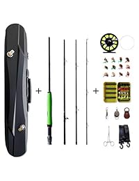 Pesca con Mosca Combo   Bastón Portable Rod y carrete Kit   Grafito   ligero con fibra de carbono Blanks y guías de acero inoxidable serpiente chapado en cromo 4 Piece   con bolsa de transporte (5   6 #)
