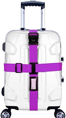 Luggage Strap Cross Belt Packing Adjustable Travel Suitcase Nylon 3 Digits Password Lock Buckle Strap Baggage Belts - Heavy Duty (Purple)