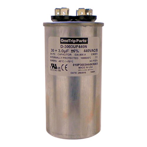 OneTrip Parts USA Run Capacitor 30+3 UF 30/3 MFD 370 VAC / 440 VAC 2" Round Heavy Duty