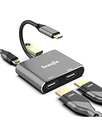 Tuwejia USB C to Dual HDMI 4K Adapter, Thounderbolt 3 to HDMI 1 in 2 Out Switch Splitter,USB 3.0 Hub and Quick Charge,Tpye C Digital av Adapter Compatible MacBook Pro iPad Pro 2018 Macbook air 2018