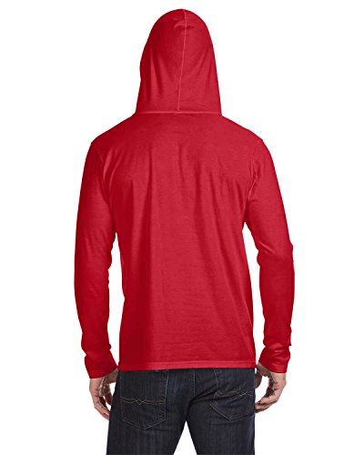 Anvil Lightweight Long Sleeve Hooded T-Shirt. 987 Large Red/Dark Grey
