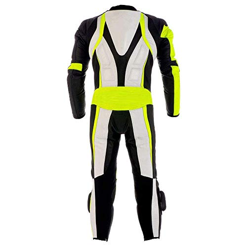 Motorcycle New Yellow/White One piece Leather Track Racing Suit CE Approved Protection (SM)