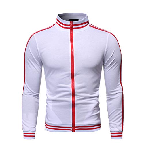 iYYVV Fashion Mens Autumn Winter Zipper Sportswear Patchwork Jacket Slim Long Sleeve Coat White