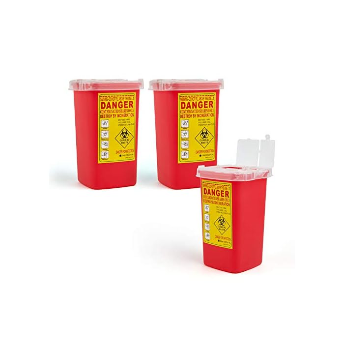 D & H Medical Sharps Disposal Container: 3-Pack Biohazard Needle Container 1-Quart Size | Safe Lock Containers for…