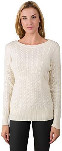 J CASHMERE Women's 100% Cashmere Long Sleeve Pullover Cable-knit Crewneck Sweater
