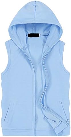 Generic Men's Gym Fitted Sleeveless Zip Hoodie Sport Bodybuilding Vest Sky Blue M