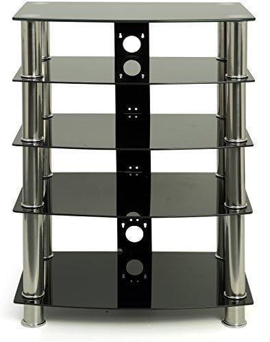 Centurion Supports Galago Black Glass TV/Hi-Fi Stand, Black and Silver, Mittel