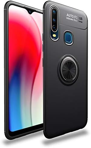Vikeko Ultra Thin Slim Fit Shockproof Flexible TPU Bumper Back Cover with Rotating Ring Holder Kick-Stand Grip Back Cover for Vivo Y17,Vivo Y15,Vivo Y12(Black)
