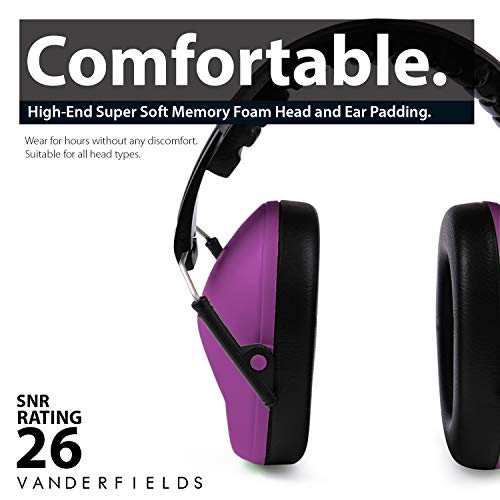 Vanderfields Earmuffs for Kids Toddlers Children - Hearing Protection Ear Defenders for Small Adults Women - Foldable Design Ear Defenders Adjustable Padded Headband Noise Reduction (Purple Power) - Thumbnail 3