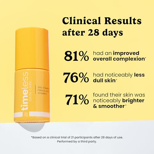 Timeless Skin Care Vitamin C Serum with Vitamin E & Ferulic Acid - Brightening Serum - for Oily & Dry Skin - Fragrance-Free - 1 oz