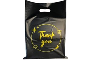 ROSEBB 100PCS Black Thank You Gift bag, reusable plastic bag with suitable for boutiques,retail shopping,weddings, birthdays,Thanksgiving,Christmas,business gifts, stores,party and boutique bags,(6"x8")