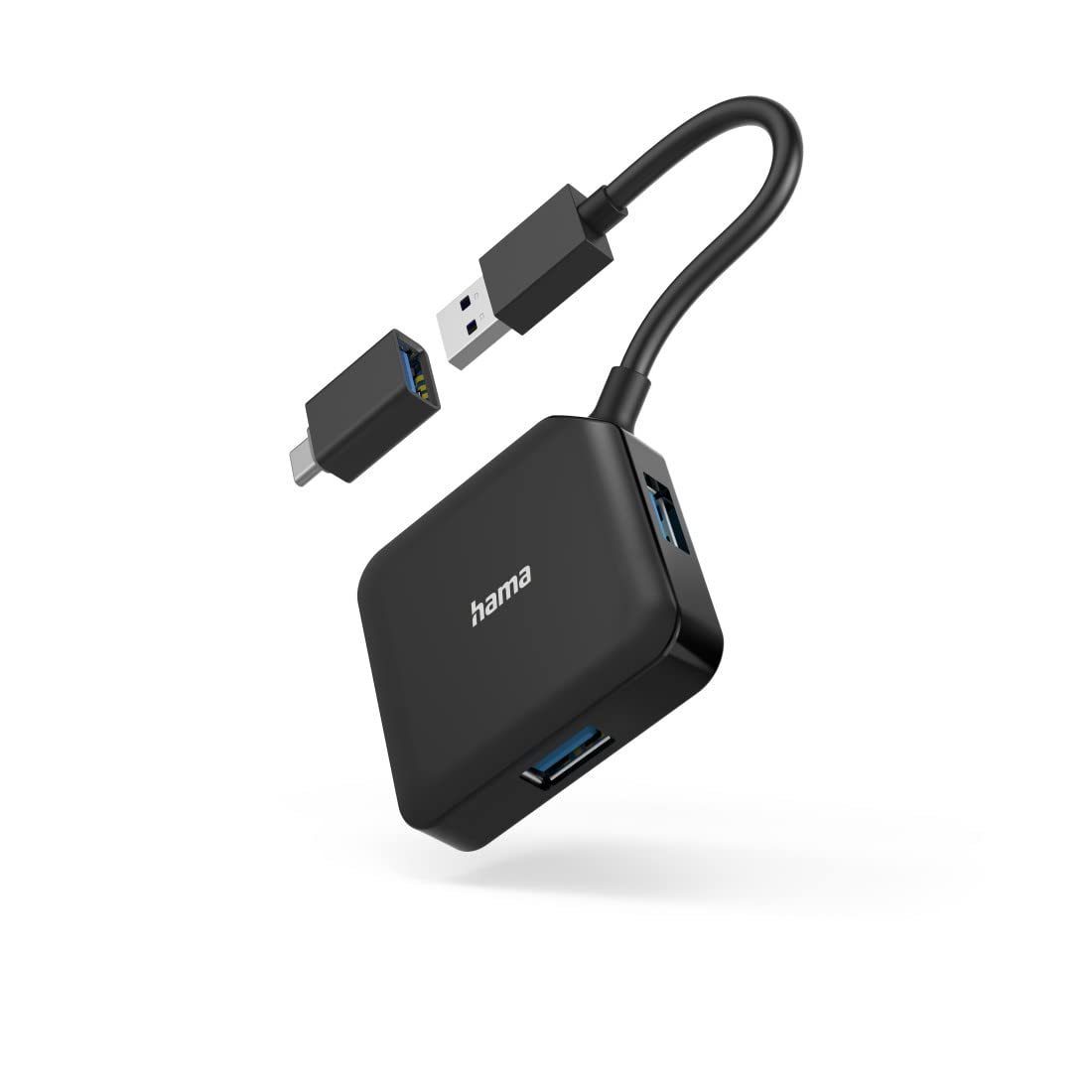 Hama USB Hub, 4 Ports, 4-in-1 Splitter (PC adapter with 4 ports and USB-C adapter, USB 3.2 Gen1 data hub, 5 Gbit/s, USB splitter