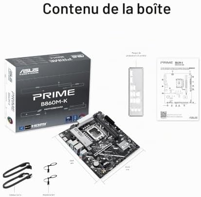 Prime B860M-K, Carte mère Intel mATX, 6 + 1 + 1 étapes d'alimentation DrMOS, DDR5, PCIe 4.0, 2 emplacements M.2, Realtek 2,5 Go Ethernet, DisplayPort, HDMI, USB 10 Gbps, USB Type-C 5 Gbps Avant