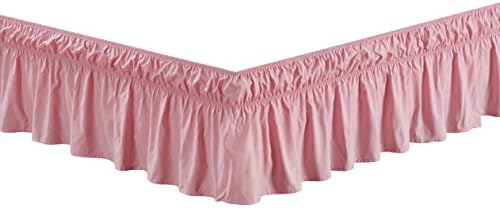 Wrap Around 17" inch Fall Peach Pink Ruffled Elastic Solid Bed Skirt Fits All Queen, King and Cal King Size Bedding High Thread Count Microfiber Dust Ruffle, Silky Soft & Wrinkle Free.