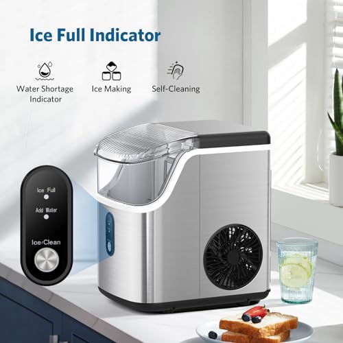 COWSAR Nugget Ice Makers Countertop, Soft Chewable Crushed Ice Maker Machine, Portable Pebble Ice Maker Countertop, 34Lbs/Day, Self-Cleaning, One-Button Operation Ice Machine for Home Kitchen Party