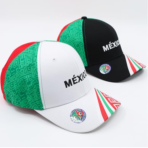 Genérico Set 2 Gorras México 2026 Diseño Original con Patrón Azteca y Bordado para Aficionados al Fútbol, Cachucha Unisex Tricolor, Gorra de Béisbol para Hombre y Mujer Tipo Aport