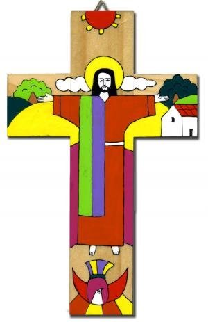 Wood Cross Christ is Risen Cross. The Risen Christ. 25cms Crucifix. โ image 1