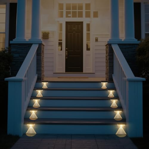 A.bigwhale Outdoor Solar Lamps, 12 Pieces LED Solar Lights for Outdoor Fence, Waterproof Outdoor Solar Sconce for Stairs, Steps, Fences, Railings, Patio, Terrace