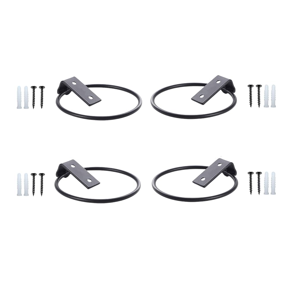 CURTEK 4 Pack Flower Plant Holder 8 Inch Ring Flower Pot Holder Wall Mounted Plant Hangers Collapsible Bracket for Indoor and Outdoor,Black