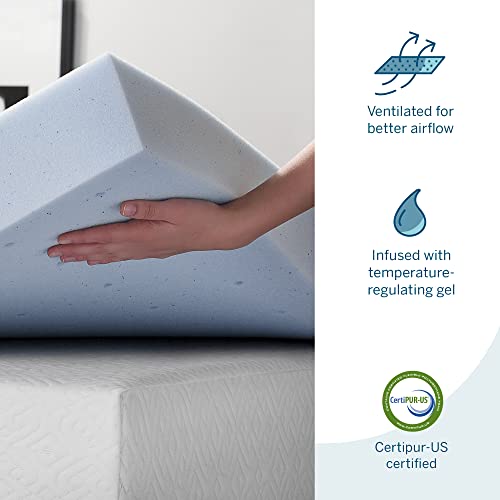 LUCID 4 Inch Gel Memory Foam Mattress TopperVentilated DesignUltra