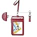 Teskyer Badge Holder with Side Zip Pocket, Multiple Card Slots Leather ID Holder Wallet with Neck Lanyard for Office Staffs, Teachers/Students, Couriers, Workers, Red