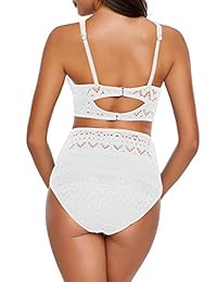 Bikini de encaje con cuello en V y cintura alta para dama