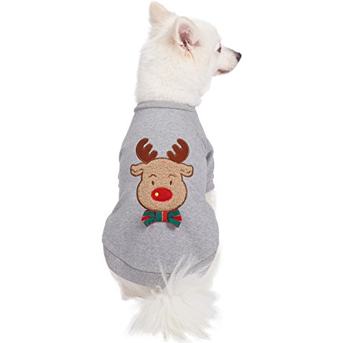 Blueberry Pet Soft & Comfy Ultimate All-Weather Christmas Reindeer French Terry Pullover Crewneck Dog Sweatshirt Jacket, Back Length 16", Pack of 1 Holiday Clothes for Dogs
