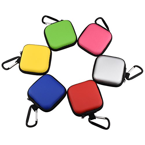 Meuxan 6-Pack 6 Color Earbud Case Earphone Storage Pouch with Carabiner for USB Cable Flash Drive and More