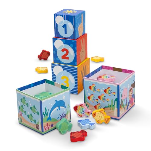 Melissa & Doug® Ms. Rachel™ Sort and Count Nesting and Stacking Blocks with Wooden Fish Preschool Learning Toy for Boys, Girls - FSC Certified
