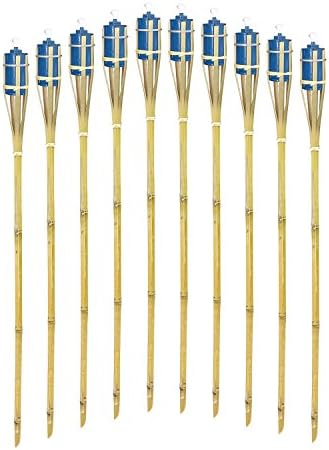 Espero Bamboo Torches Decor Party-47" Long-10 Pack Metal Oil Canisters Blue
