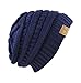 Unisex Trendy Warm Chunky Soft Stretch Cable Knit Slouchy Beanie Skully Navy one Size fits All