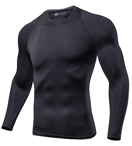 Lavento Men's 3 Pack Compression Shirts Crewneck Long-Sleeve Dri Fit Workout Shirts (Black/White/Gray,Small) - Thumbnail 2