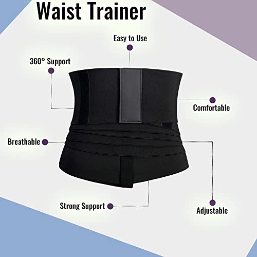 B-SKIE - Waist Trainer for Women Lower Belly Fat - Plus Size Tummy Control Belt - Bandage Wrap Waist Trimmer - Lower Belly Waist Wraps for Stomach - 5 Resistance Bands for Women Black