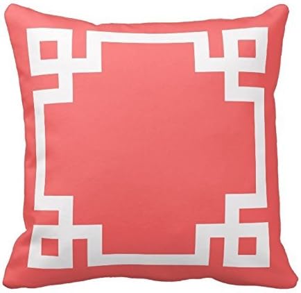 Custom Coral And White Greek Key Border Throw Pillowcases