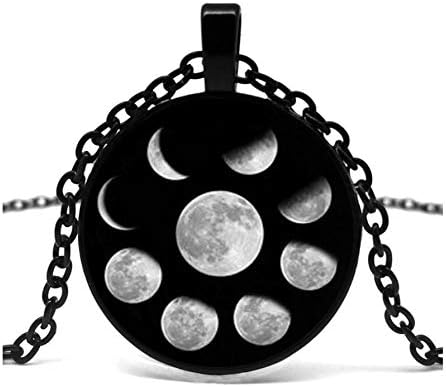 Pendant Necklace Moon Cycle Moon Phase Moon Nebula Pagan Necklace Glass Cabochon Jewelry.
