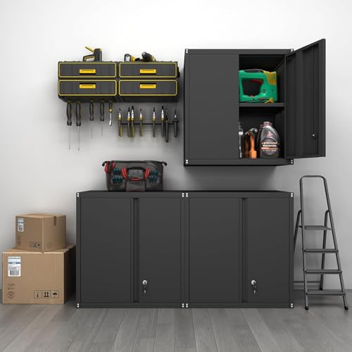 GREATMEET Metal Wall Cabinet, Wall Mounted Storage Cabinet with Lock for Garage Storage, Floating Cabinet with Doors and Adjustable Shelf for Utility Room,Tool Cabinets