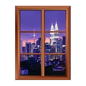 Wall26 Removable Wall Sticker/Wall Mural - Kuala Lumpur Skyline at Night - Creative Window View Vinyl Sticker - 24"x32"